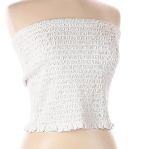 J. Crew White Smocked Crop Top